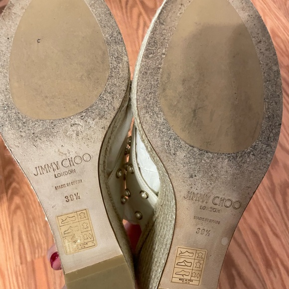 White and tan Jimmy choo once worn faux pearl wedge heels - Picture 5 of 6